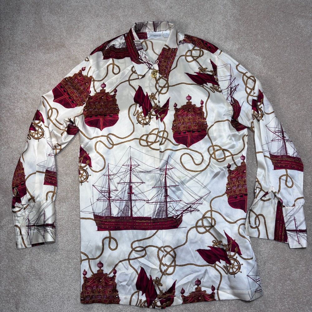Vintage Liz Claiborne Blouse with Nautical Ship and Rope, Size 14